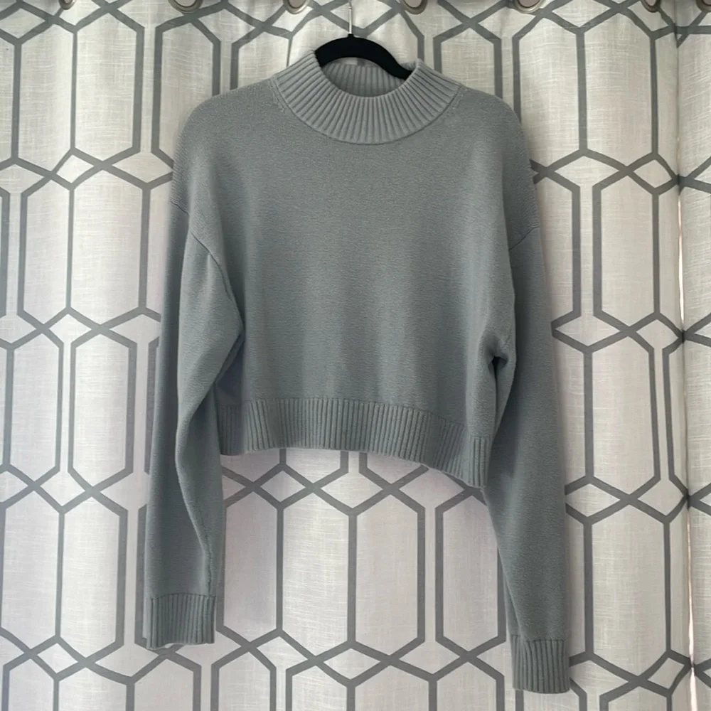 Sunday Best Mock Neck Cropped Sweater Blue - Picture 2 of 7